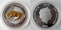 Silver coin "The Year of the Ox 2021" with partial gold coverage