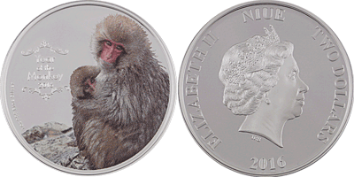 Сребърна монета от 1 тройунция "Година на Маймуната"