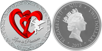 Сребърна цветна монета за влюбени "Свети Валентин"