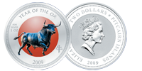 Сребърна цветна монета "Година на бика 2009"